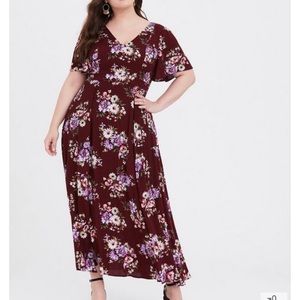 Torrid Size 2 Red Wine Floral Gauze Maxi Dress
